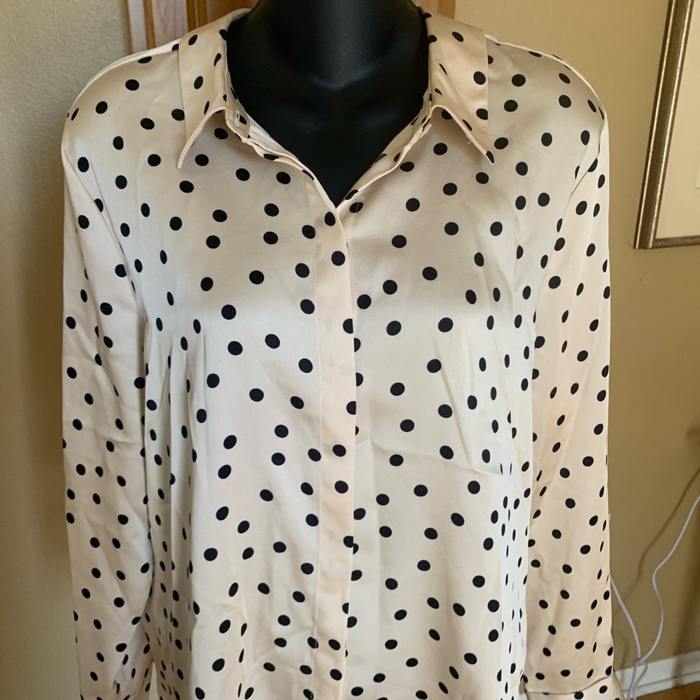 Chic Polka Dot Button Down Shirt Silky Blend